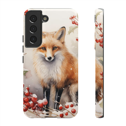 Christmas Fox in a Wreath of Red Berries - Impact Resistant Phone Case Samsung Galaxy S22 Matte
